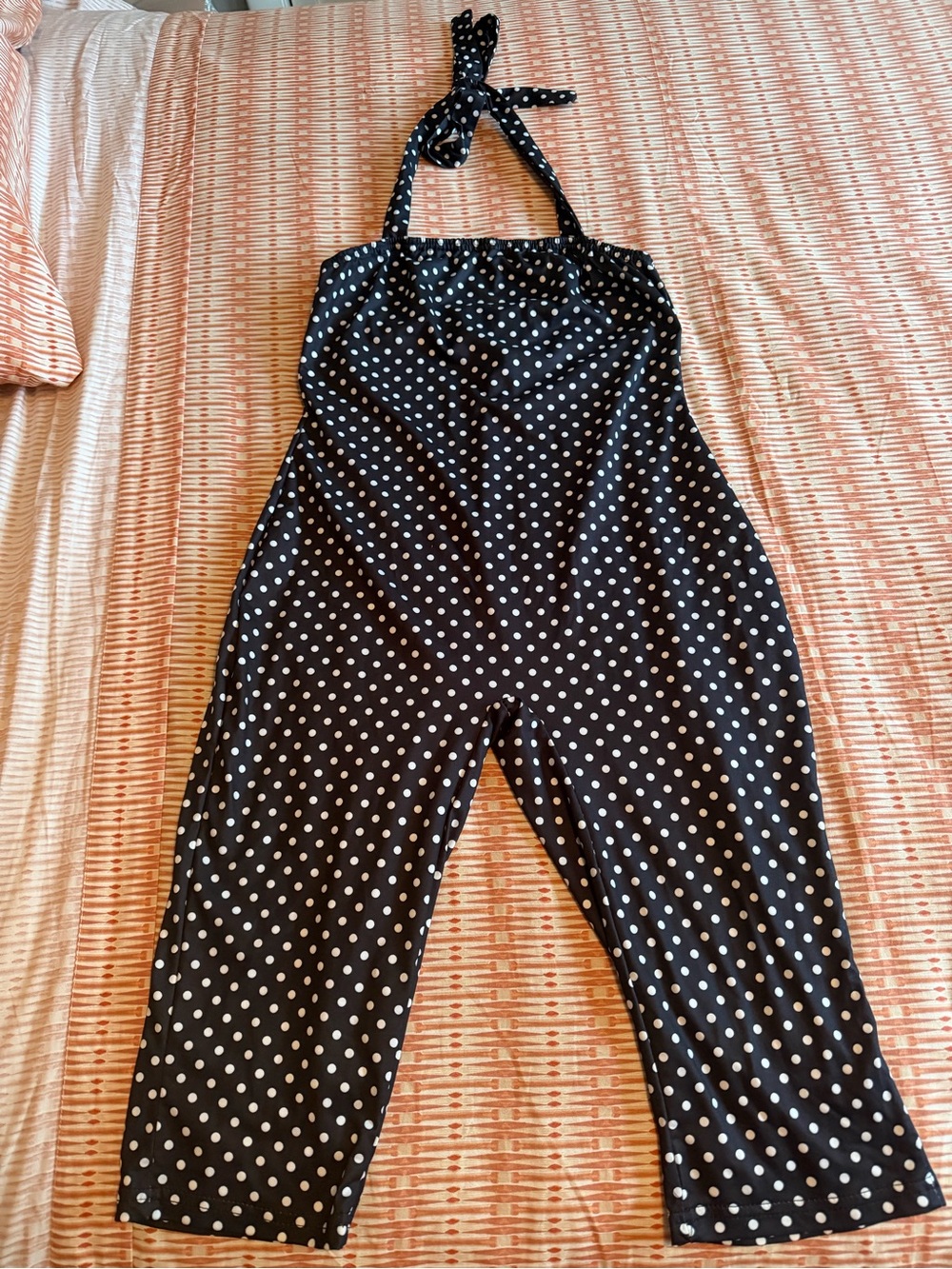 Halter Polka Dot Jumpsuit - Black with White Dots